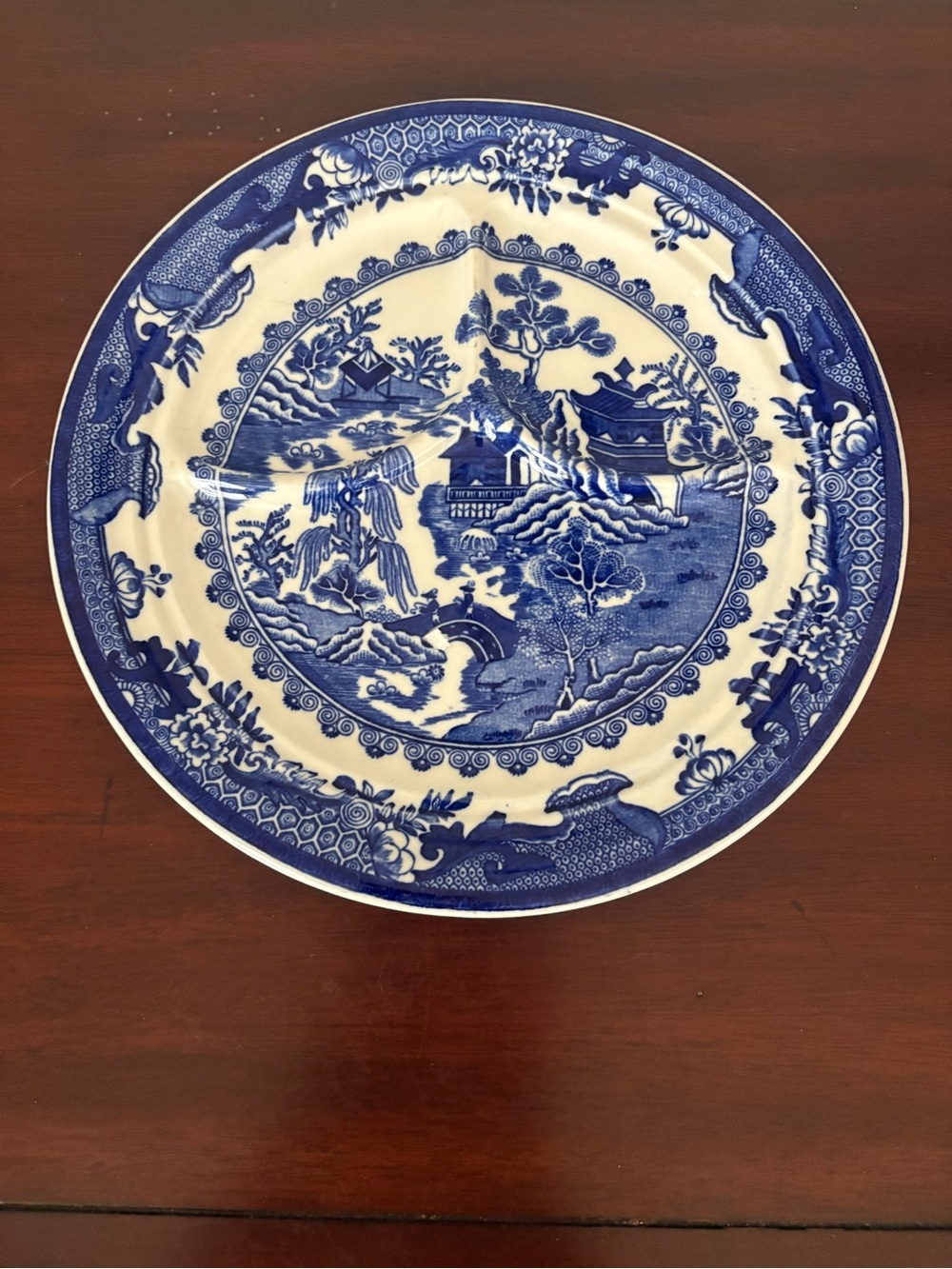 Shenango "BLUE WILLOW" USA   Divided / Grill Plate  10"  Diameter Excellent